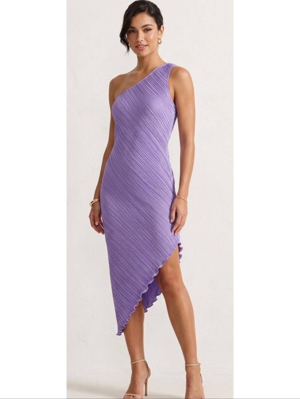 Kirious Plisse One Shoulder Asmmetrical Dress Purple Size L